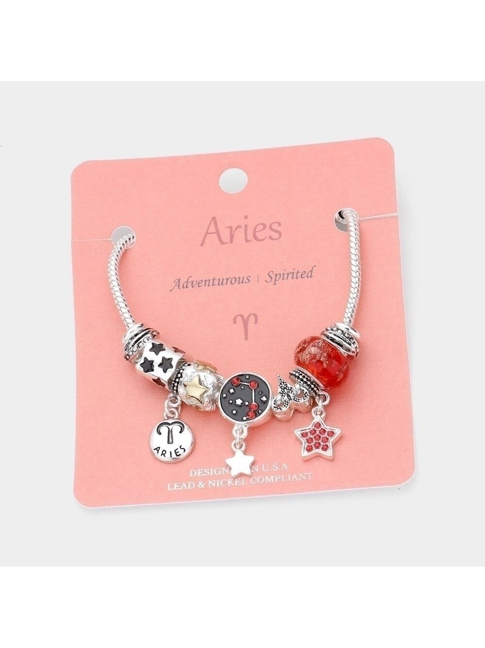 NEW Aries Zodiac Snake Chain Charm Beads Bracelet
